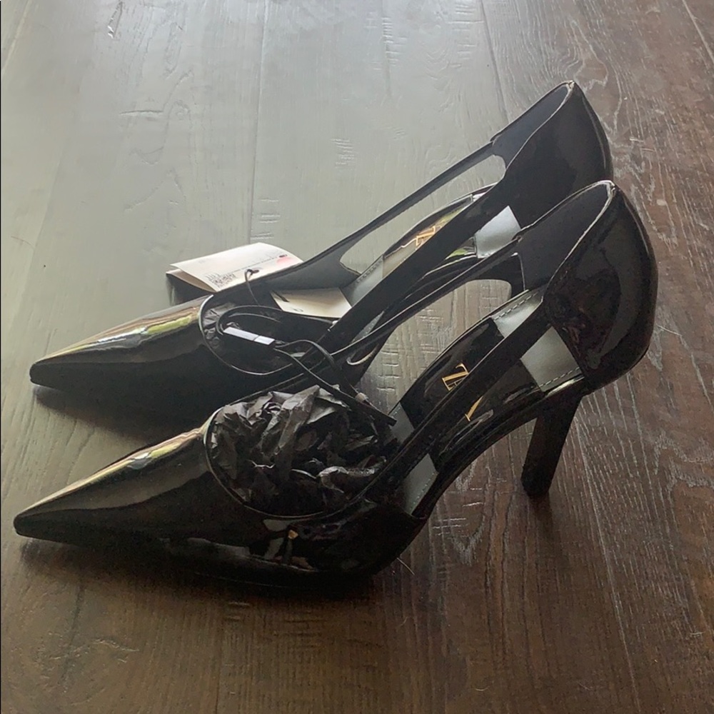 Zara Black Vinyl Stiletto Pumps (New)